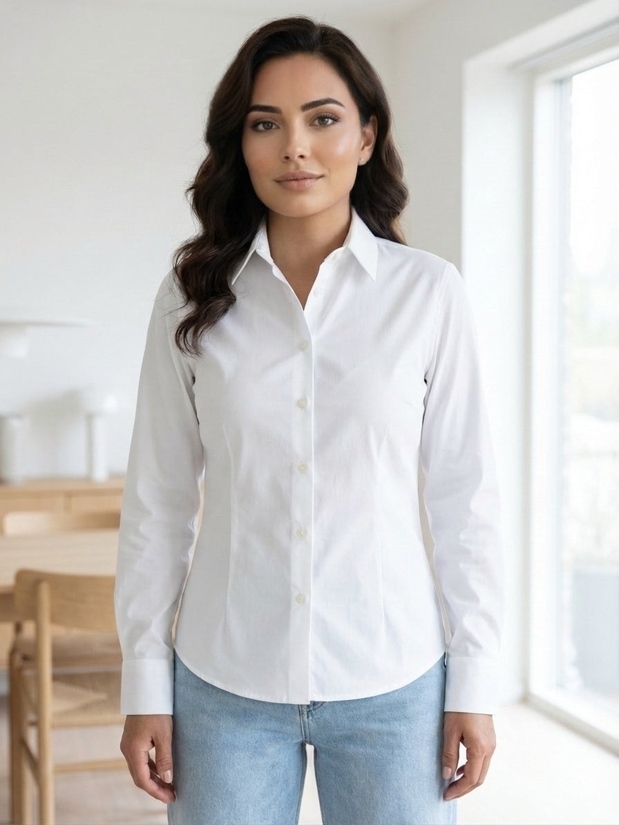Camisa Seidensticker Slim — Blanca, Algodón